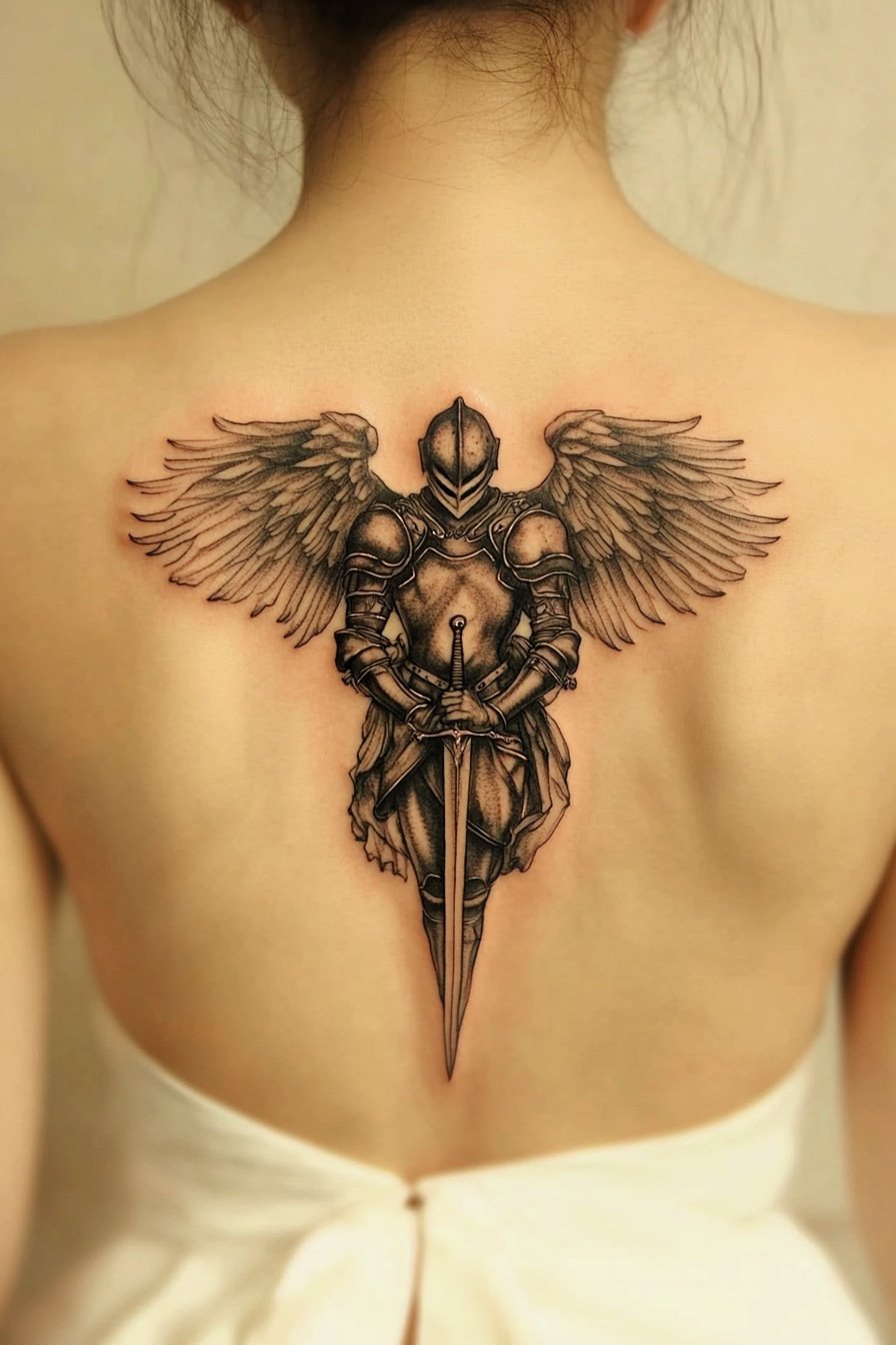 Back Body - Angel Tattoo Design Idea For Women 6 (Spine - Guardian)