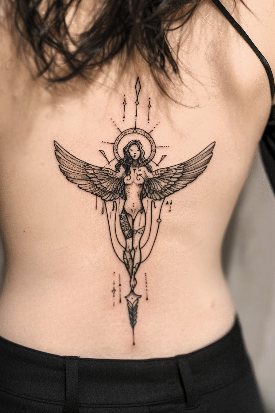 Back Body - Angel Tattoo Design Idea For Women 7 (Spine)