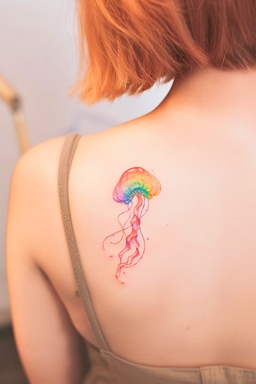 Back Body - Jellyfish Tattoo Design Idea 10 (Back - Rainbow)