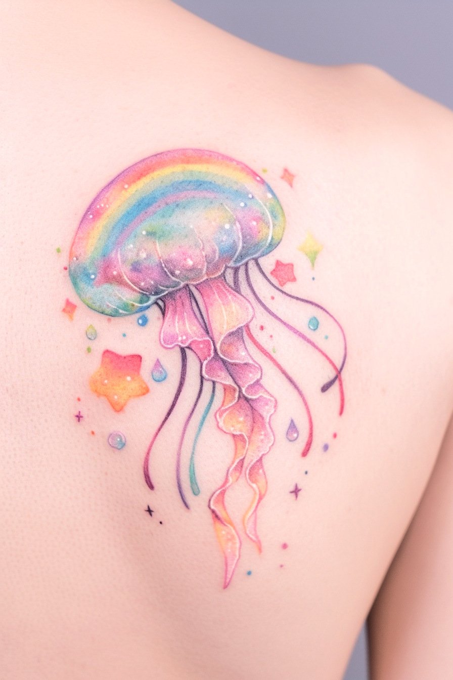 Back Body - Jellyfish Tattoo Design Idea 9 (Back - Rainbow & Stars)