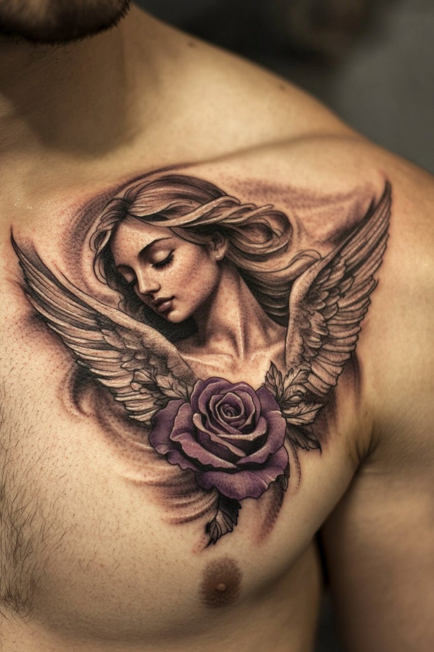 Chest Rose Tattoo For Men 1