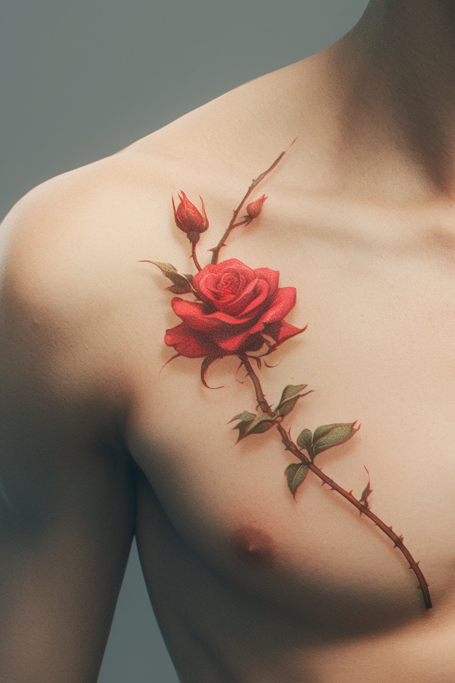 Chest Rose Tattoo For Men 2