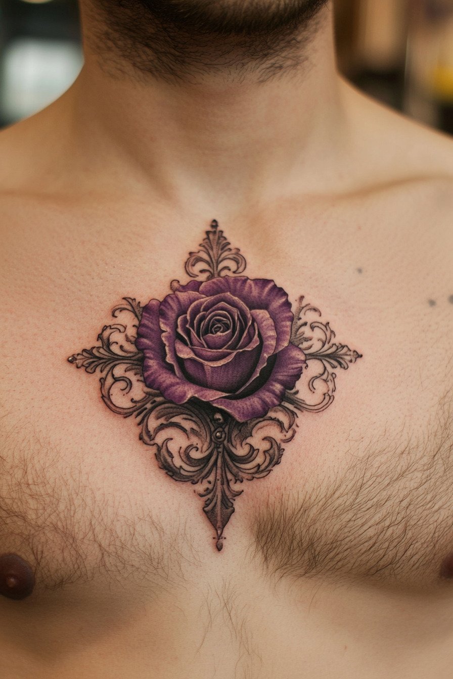 Chest Rose Tattoo For Men 4