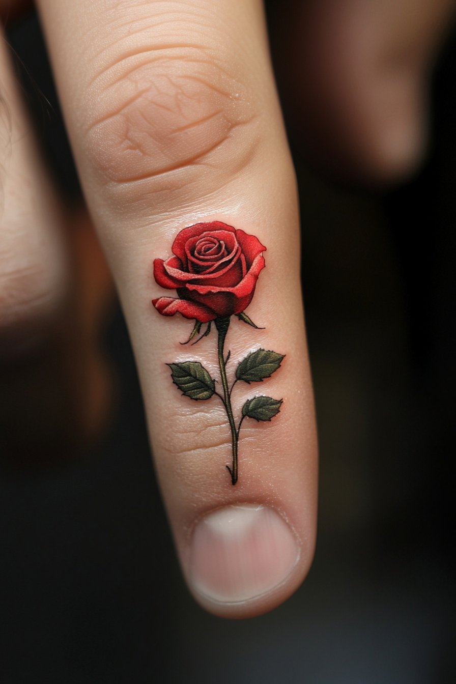 Finger Rose Tattoo For Men 1