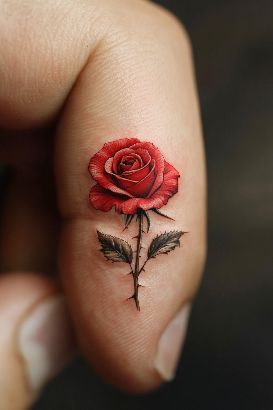 Finger Rose Tattoo For Men 3