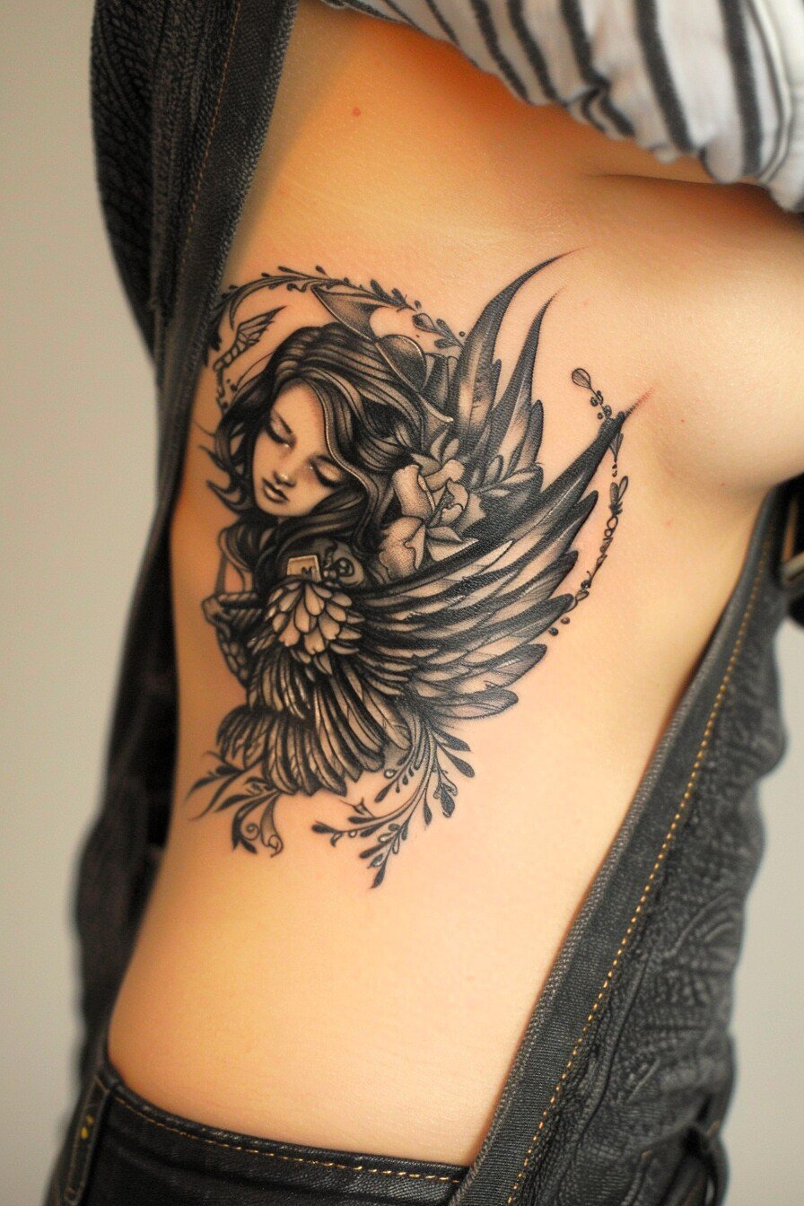 Front Body - Angel Tattoo Design Idea For Women 1 (Ribs)