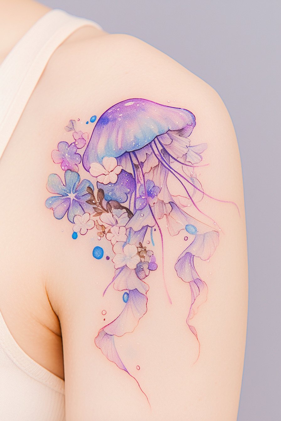 Front Body - Jellyfish Tattoo Design Idea 10 (Shoulder)