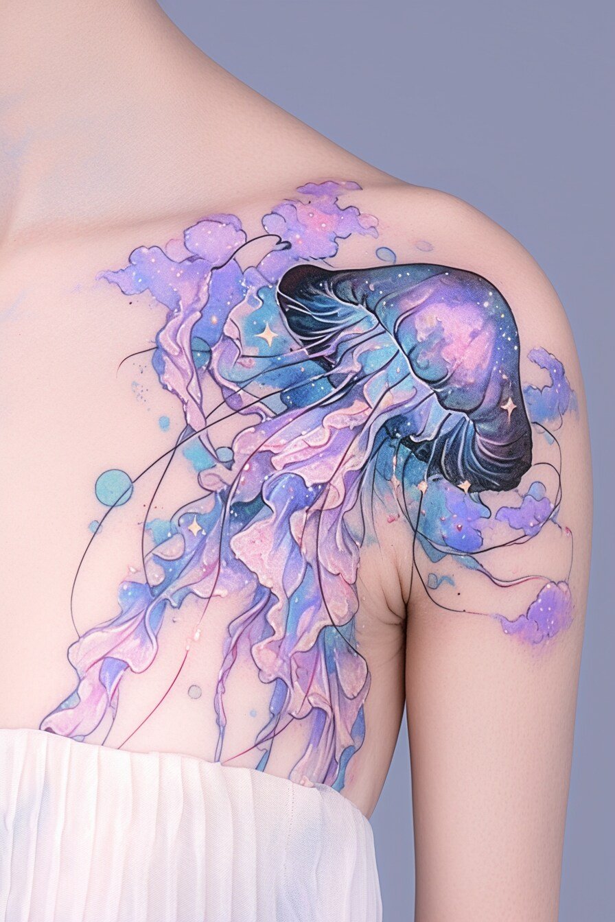 Front Body - Jellyfish Tattoo Design Idea 12 (Shoulder & Collarbone)