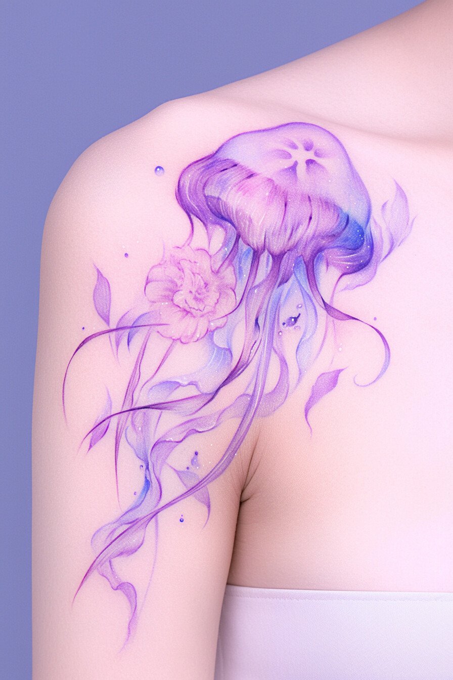 Front Body - Jellyfish Tattoo Design Idea 9 (Shoulder & Collarbone)