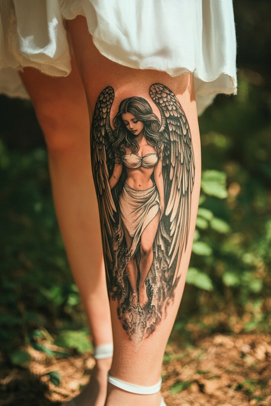 Lower Body - Angel Tattoo Design Idea For Women 4 (Leg)