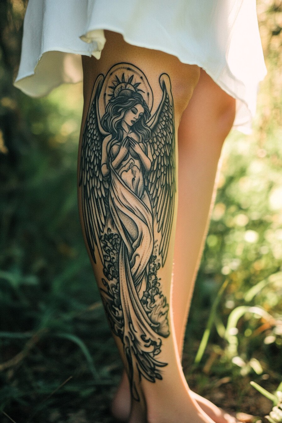 Lower Body - Angel Tattoo Design Idea For Women 8 (Leg Sleeve)