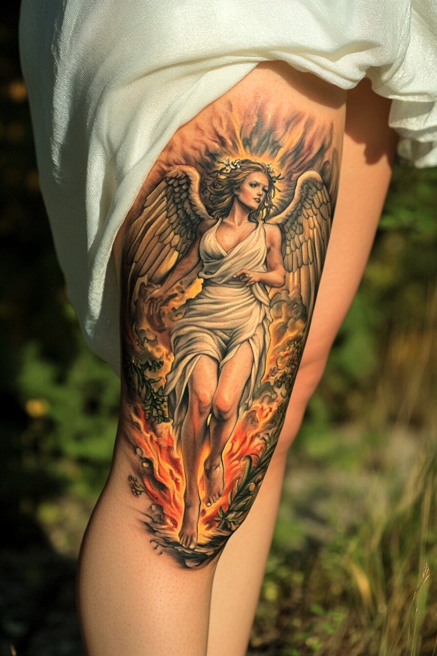 Lower Body - Angel Tattoo Design Idea For Women 9 (Leg)