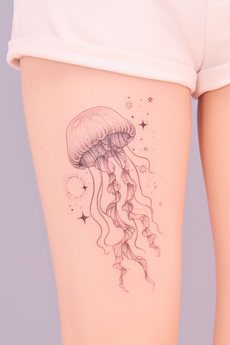 Lower Body - Jellyfish Tattoo Design Idea 4 (Thigh)