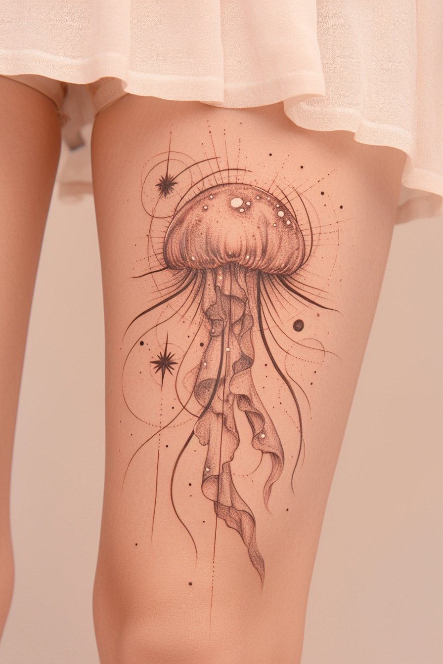 Lower Body - Jellyfish Tattoo Design Idea 5 (Thigh)