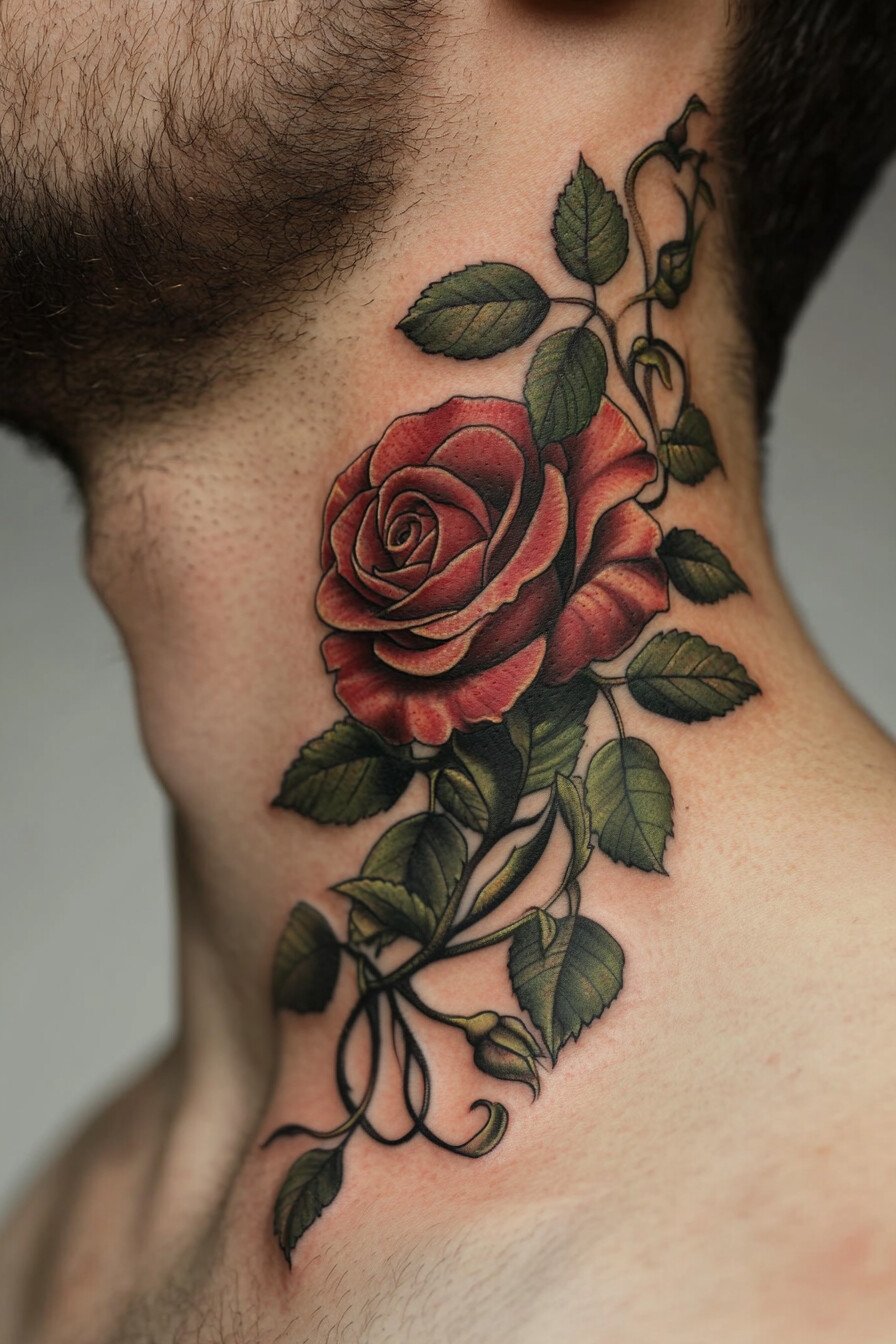 Neck Rose Tattoo For Men 1