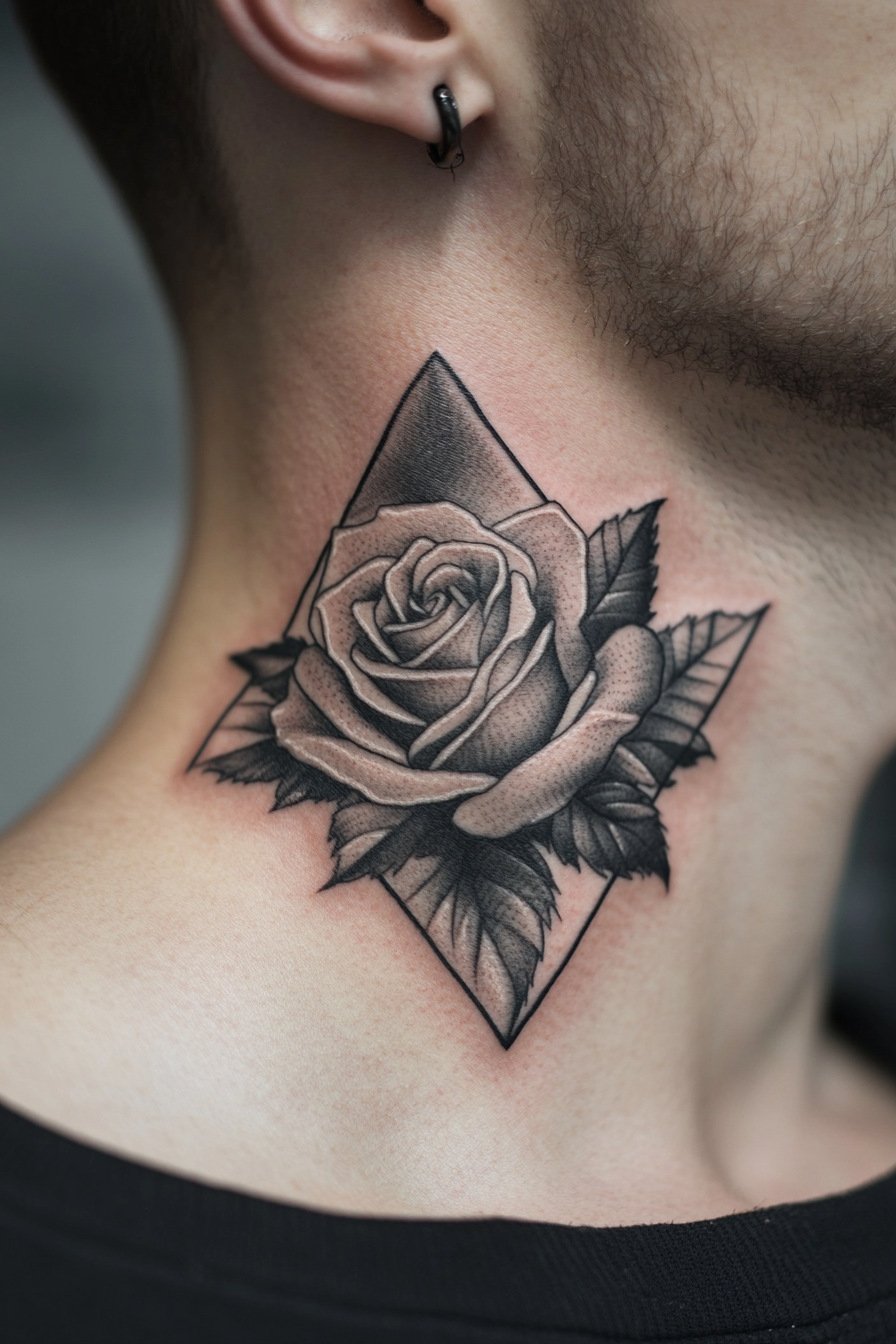 Neck Rose Tattoo For Men 2