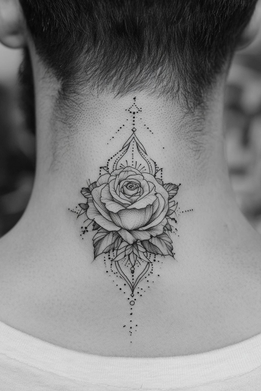 Neck Rose Tattoo For Men 3