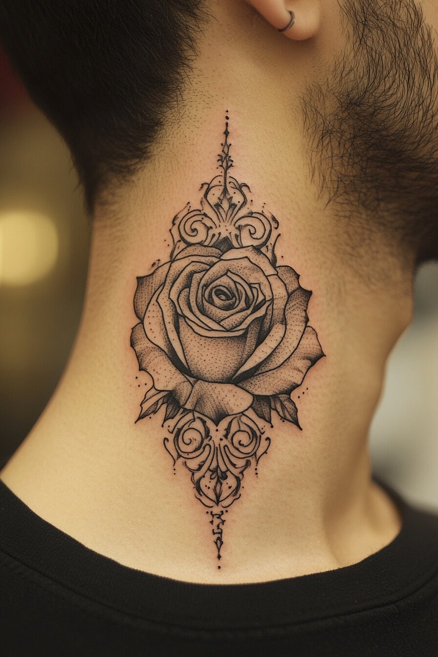 Neck Rose Tattoo For Men 4