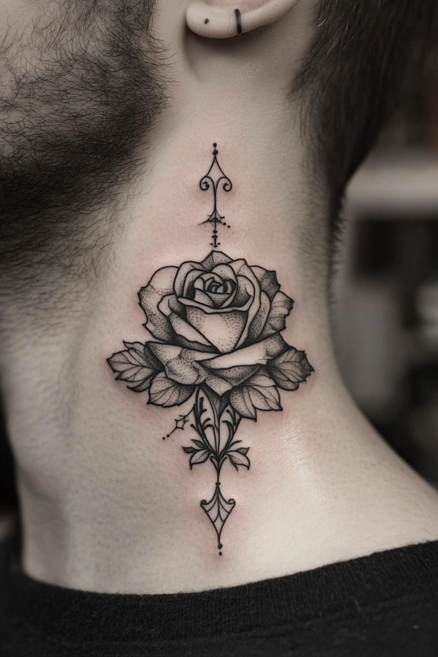 Neck Rose Tattoo For Men 5