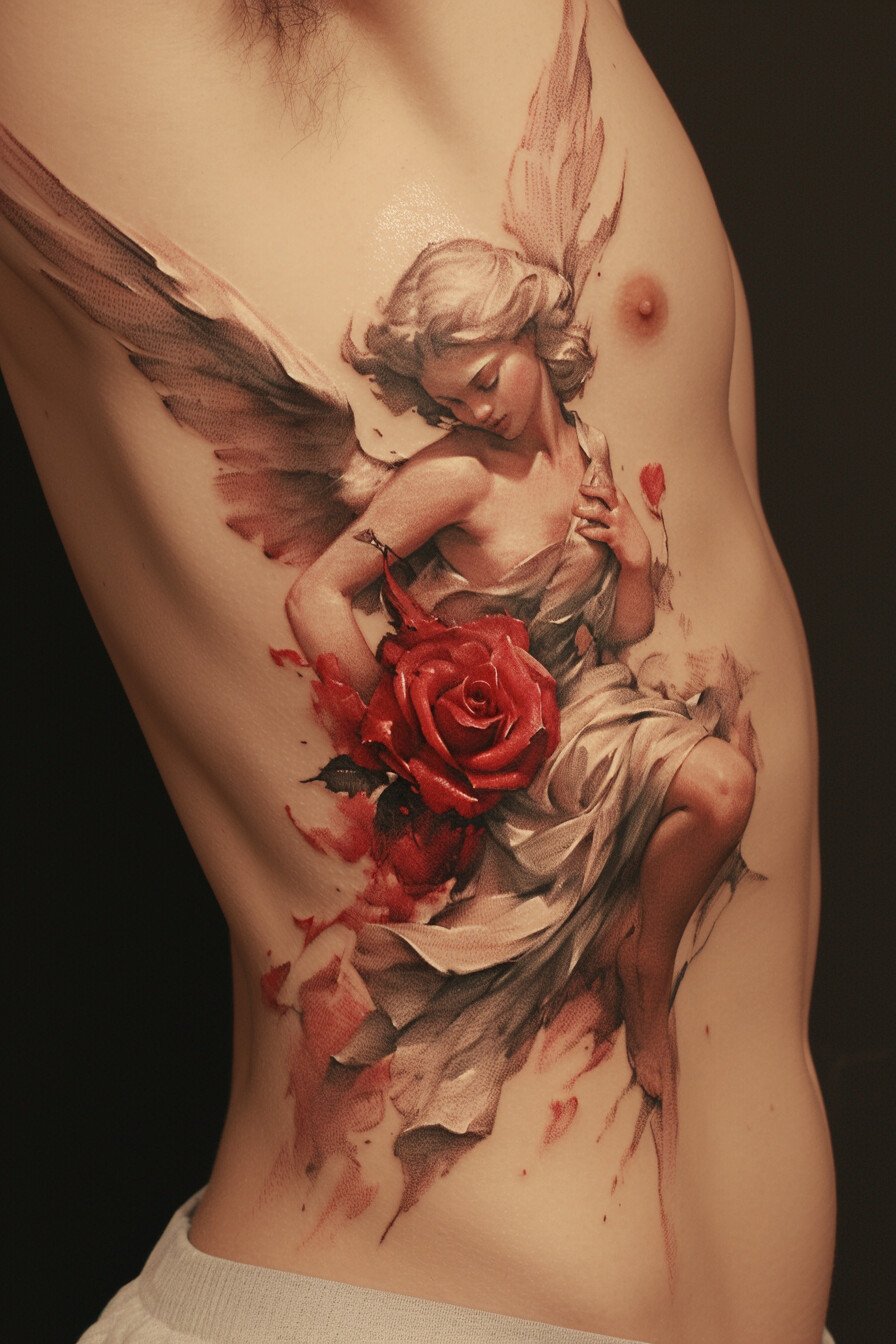 Ribs, Torso Rose Tattoo For Men 3