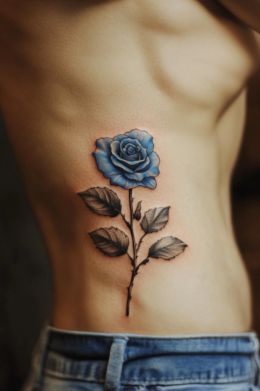 Ribs, Torso Rose Tattoo For Men 4