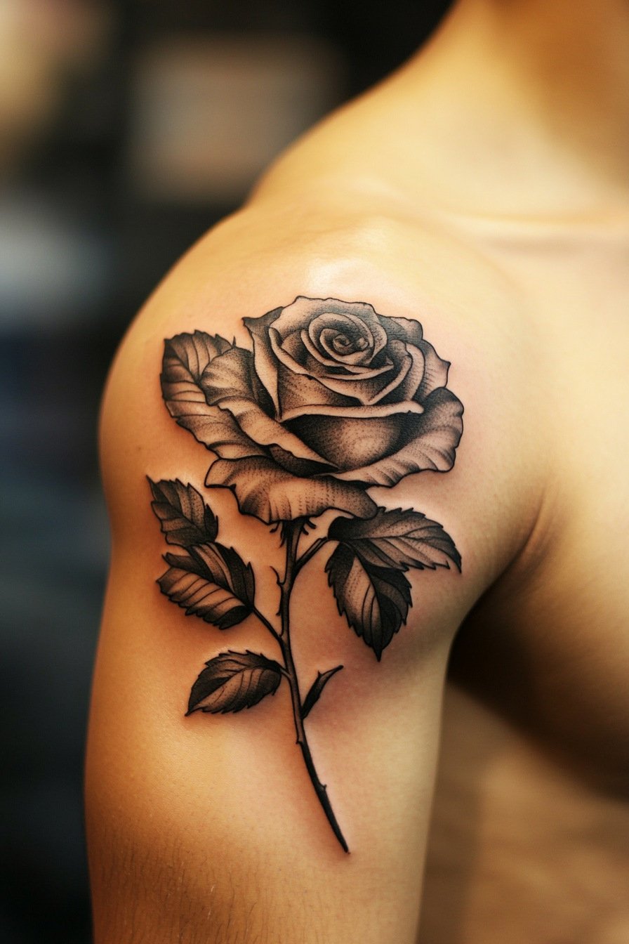 Shoulder Rose Tattoo For Men 3