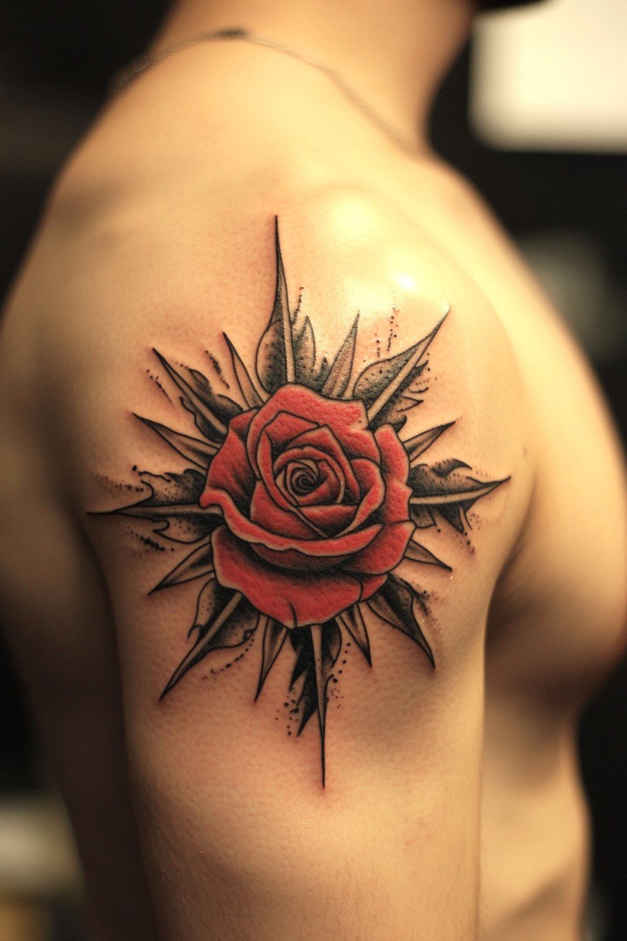 Shoulder Rose Tattoo For Men 4