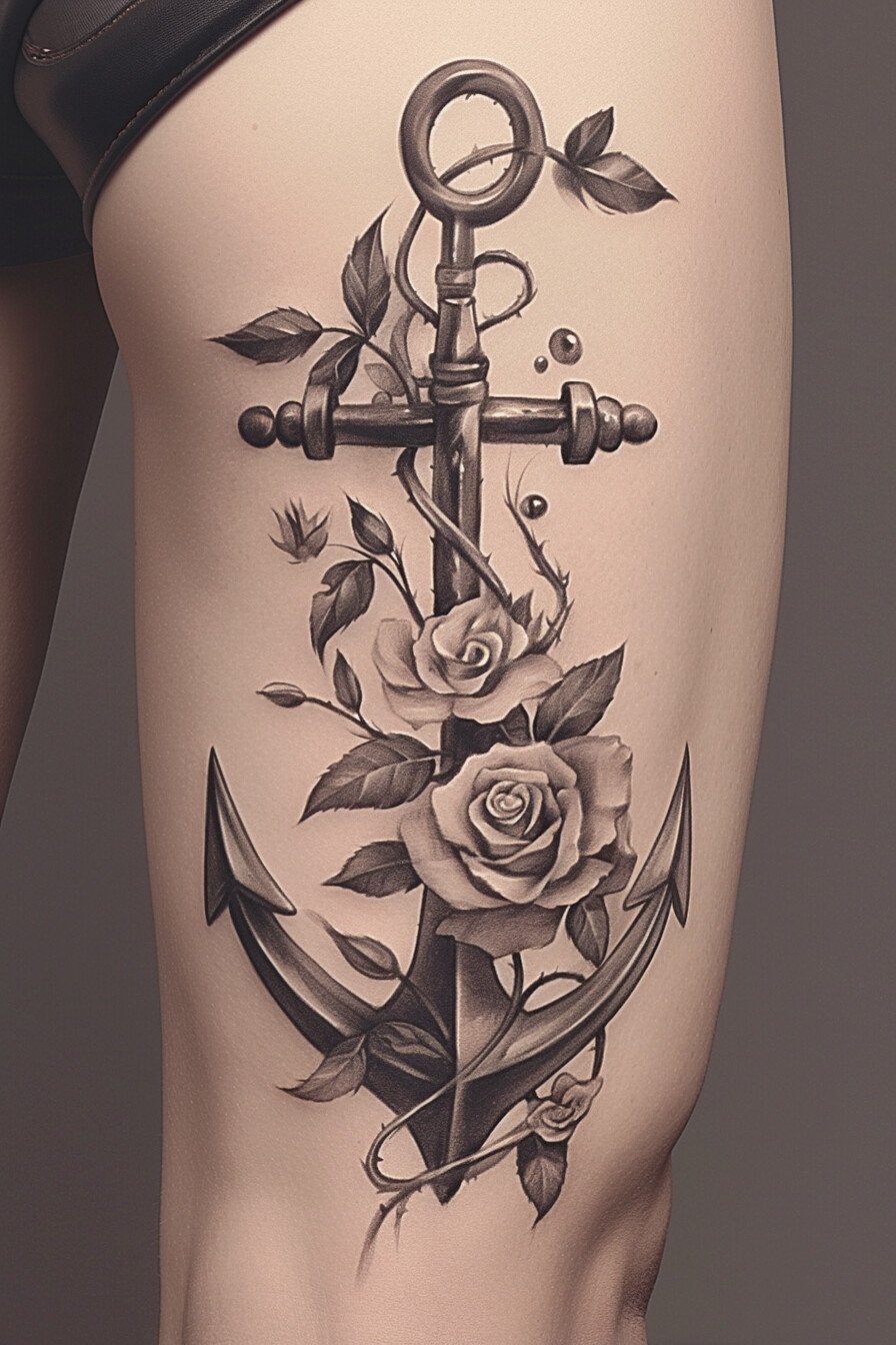 Thigh Rose Tattoo For Men 2