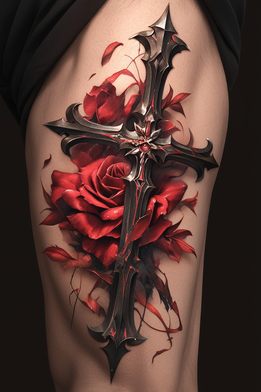 Thigh Rose Tattoo For Men 3