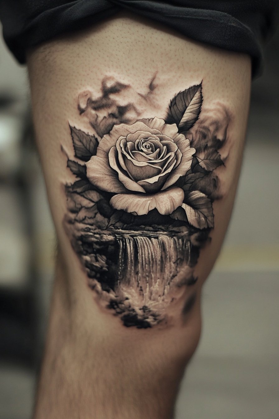 Thigh Rose Tattoo For Men 5