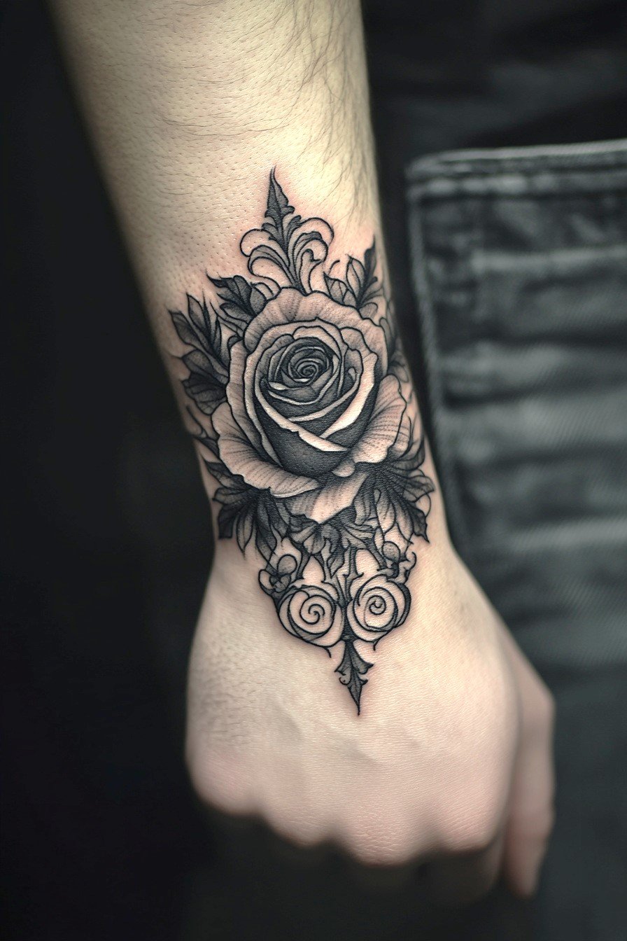 Wrist Rose Tattoo For Men 3